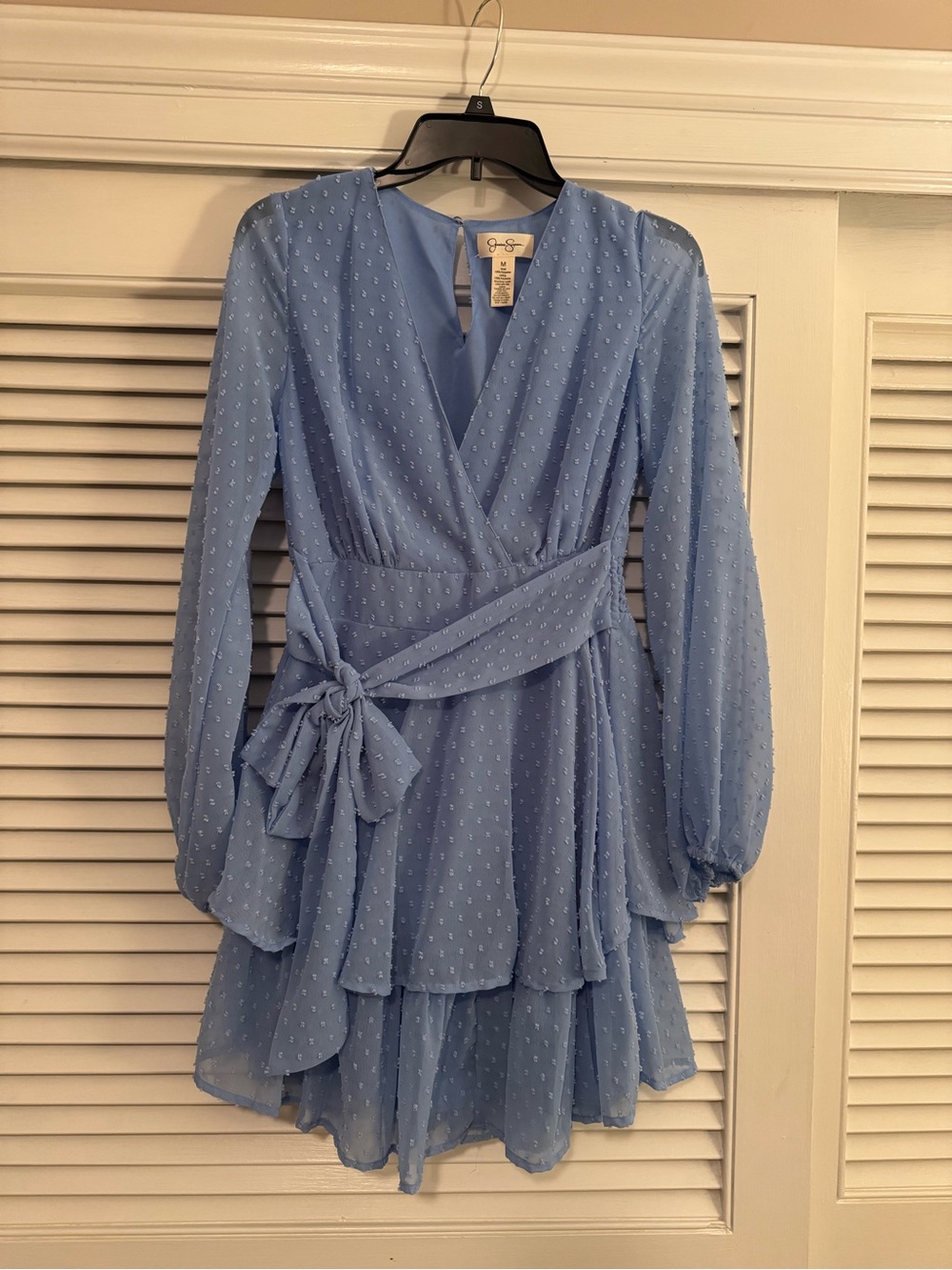 Jessica Simpson Light Blue Swiss Dot Wrap Dress with Waist Tie